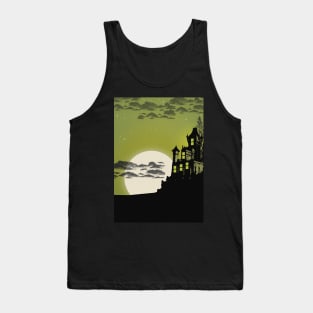 Moon Night Sky Spooky Haunted House Tank Top